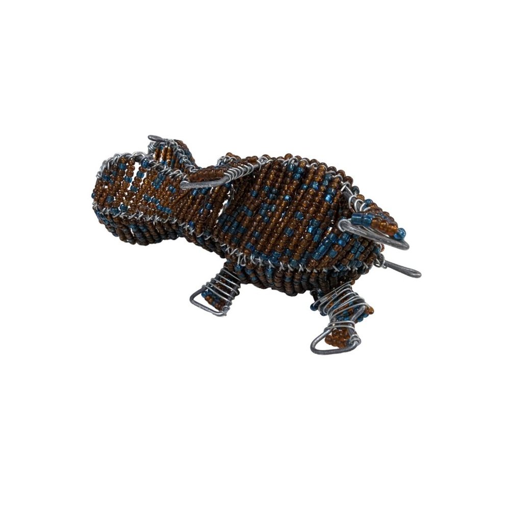 Hippo Sculpture Hippopotomus Bead Wire Beaded So African 5.5" Handcrafted Brown - Picture 7 of 7